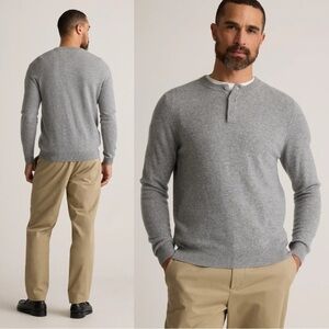 Quince Mongolian 100% Cashmere Henley Sweater in Heather Grey Size XL